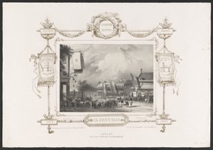 Felvonulás nyomdával, 1836 Optogt van eene working Drukkerij / 1836. június 15. (cím a tárgyon) Az 1836-os Utrechtsche Hogeschool második centenáriumának megünneplésének tányérjai (sorozat címe)