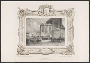 Felvonulás a Városházától az Akadémia épületéhez, 1836 Felemelkedés a Városházától az Akadémiáig (cím a tárgyon) Az 1836-os Utrechtsche Hogeschool második centenáriumának ünneplésének tányérjai (sorozat címe) alkotó: Huib van Hove Bz