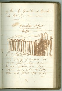 „Basaltic Aspect, Staffa”, oldal Sir Humphry Davy személyes jegyzetfüzetéből (tintával papíron)