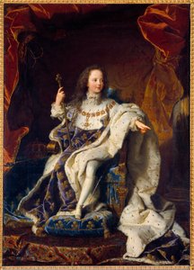 XV. Lajos ötéves gyermek portréja szent jelmezben, francia király (1710-1774). Hyacinthe Rigaud (1659-1743) festménye