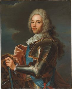 Broglie herceg portréja, a Sainte Esprit Lovagrend szárnyában, egy francia marsall pálcájával alkotó: Hyacinthe Francois Rigaud