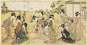 Hawking Party, 1807 (színes fametszet) alkotó: Hyakusai Hisanobu Hyakusai Hisanobu