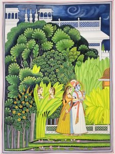Radha Krishna holdfényes kert