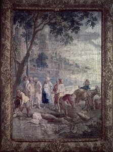 I. V. Borcht rusztikus jelenetét ábrázoló kárpit, flamand, 17. század alkotó: I.V. Borcht