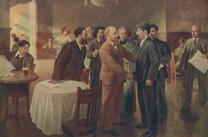 „Lenin és Sztálin első találkozása, Tammerfors Finnország, 1905. december”, 1939. alkotó: I Vepkhvadze
