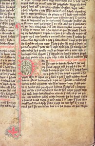 Történelmi P kezdőbetű a Grönlandiak saga elején, Flateyjarbokból (Flatey könyve) a 14. század végén alkotó: Icelandic School