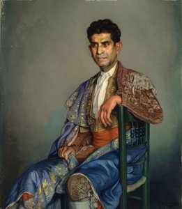 (BIKAVADÁR SZÉKEN ÜLŐ FÉNYJELZETES) – XX. SZÁZAD alkotó: Ignacio Zuloaga y Zabaleta
