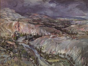 Vidék Navarrában – XX. század – 75,5 × 09 cm – olaj, karton alkotó: Ignacio Zuloaga y Zabaleta
