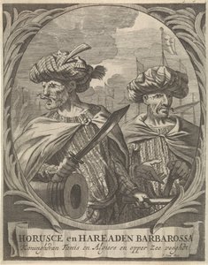 Horusce és Hareaden Barbarossa portréi, Barbar kalózok Horusce és Hareaden Barbarossa, Tunisz és Algír királya és a Felső-tenger őrzője (cím a tárgyon) alkotó: Ignatius Lux