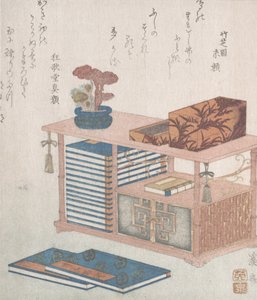 Könyvek és könyvespolc, XIX. század. alkotó: Ikeda Eisen