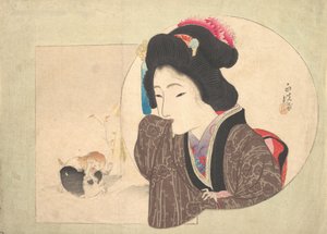 Nyomtatás [nő és kölykök], 19. század eleje-közepe. alkotó: Ikeda Eisen
