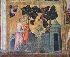 Szent Ferenc beleveti magát a tüskés kalászba, a Porziuncola freskója, 1393 alkotó: Ilario da Viterbo