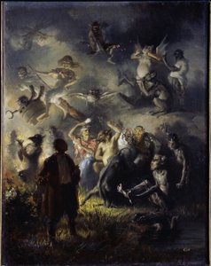 Éjszaka a Kopasz-hegyen. A nyári napforduló megünneplése, Ivan Kupala szláv ünnepe (egyenértékű Szent János ünnepével), keverve a pogányság hagyományos figuráit a keresztény ortodox hagyományokkal. festése