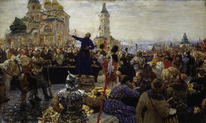 Kouzma (Kuzma) Minin (meghalt 1616-ban) Nyizsnyij Novgorod népét hívja 1611-ben (Moszkva népét a lengyelek ellen emelte) (Minin 1611-ben folyamodik a nyizsnyijnovgorodiakhoz) - Ilja Jefimovics Repin (1844-1930) festménye ), olajfestmény alkotó: Ilya Efimovich Repin