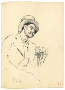 Tanulmány az "Egy párizsi kávézóhoz": Ülő férfi kalappal, c. 1872-1875 alkotó: Ilya Efimovich Repin