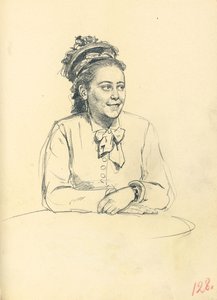 Tanulmány az "Egy párizsi kávézóhoz": Ülő nő íjjal és összekulcsolt kézzel, c. 1872-1875 alkotó: Ilya Efimovich Repin