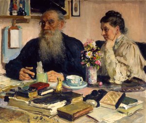 „A szerző Lev Tolsztoj feleségével Jasznaja Poljanában”, 1907. alkotó: Ilya Efimovich Repin