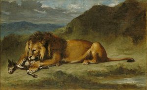 Oroszlán felfalja a kecskét alkotó: Imitator of Eugène Delacroix