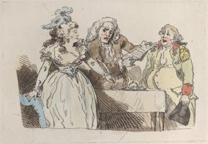 Egy fiatal nő örökösnő dokumentum aláírására készül, 1780-1800., 1780-1800. alkotó: Imitator of Thomas Rowlandson.