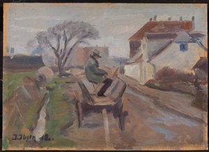 A festő Ølund Hansen kocsiban ül festmény alkotó: Immanuel Ibsen