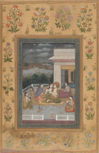 Egy pár a teraszon kísérőkkel és zenészekkel körülvéve alkotó: Indian 18th Century