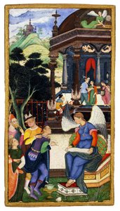 Egy angyal beszélget európaiak csoportjával, c. 1610
