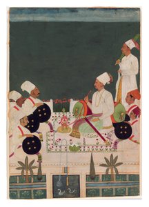 Egy Rathore-főnök rokonaival, 1700 körül (átlátszatlan wc és arany papíron) alkotó: Indian School