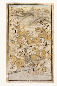Európaiak által vívott csata, 1700 körül (átlátszatlan wc és arany papíron) alkotó: Indian School