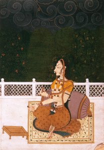 Egy gyönyörű nő támasztékon ülve, 1775 körül (átlátszatlan wc és arany a papíron) alkotó: Indian School