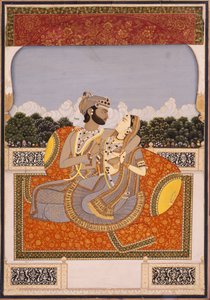 Egy pár ölelés a teraszon, 1835 körül (átlátszatlan wc, lakk, arany és üveg papíron) alkotó: Indian School