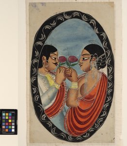 Egy fop meglátogat egy kurtizánt (recto), 1880 körül (akvarell papíron) alkotó: Indian School