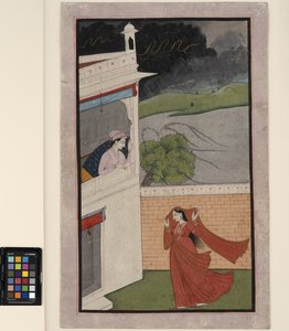 Egy hölgy jön szerelme házához esőben, 1830 körül (átlátszatlan w/c és arany a papíron)