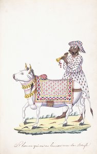 Egy ember az ökrével, c. 1825 (ceruza, toll, fekete tinta, w/c, Whatman papíron) alkotó: Indian School