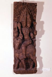 Agni, a tűz istene, két fejjel (bicephal) egy koson ábrázolva a hindu mitológia szerint. 17. századi faszobrászat. Párizs, Musée Guimet. alkotó: Indian School