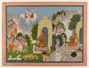 Arjunas Penance, jelenet egy Mahábhárata sorozatból, 1825-40 körül (wc és arany papíron) alkotó: Indian School