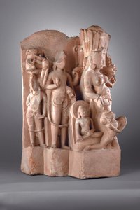 Visnu kísérői Gadával, 10-11. század (homokkő) alkotó: Indian School