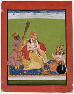 Bhao Singh trónoló nemessel a lábánál, 1680 körül (átlátszatlan wc és arany papíron) alkotó: Indian School