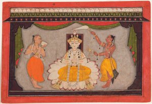 Visnu Buddha avatárja, 1700 körül (átlátszatlan wc, arany és bogár pántok papíron) alkotó: Indian School