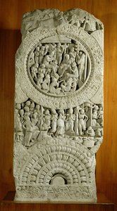Faragvány, amely a dzsatakák történetét ábrázolja, Amaravati (mészkő) alkotó: Indian School