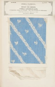 Chikán hímzett muszlinminta a bengáli Daccából, az Indiai Textilgyártók Gyűjteményéből, John Forbes Watsontól, 1866-ban alkotó: Indian School