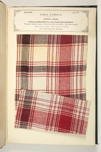 Pamut nyakkendő a fej és a vállak fedésére a Madras-i Ventapollumból, John Forbes Watson 1866-ban megjelent „The Collection of the Textile Manufacturers of India” című művéből (vegyes technika) alkotó: Indian School