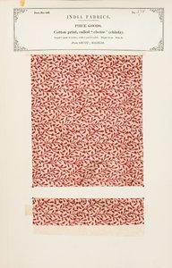 Gyapotminta chetee (chintz) nyomattal a madrasi Arcottól, az Indiai Textilgyártók Gyűjteményéből, John Forbes Watsontól, 1866-ban alkotó: Indian School