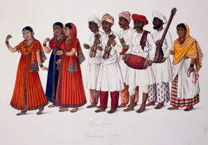 Táncoló lányok és zenészek, 1828 körül (színes litó) alkotó: Indian School