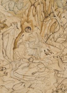 Részlet a Majnunból a vadonban, 1595 körül (átlátszatlan wc és arany papíron) alkotó: Indian School
