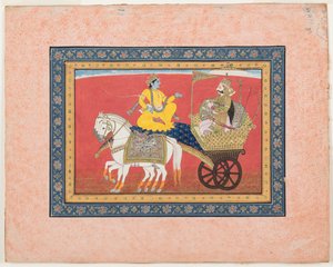 Párbeszéd Krisna és Arjuna között Kurukshetra csataterén, 1820 körül (átlátszatlan akvarell és arany papíron) alkotó: Indian School