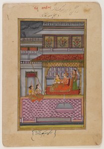 Dipaka Raga, oldal egy szétszórt Ragamala sorozatból, 1800 körül (wc és arany papíron) alkotó: Indian School