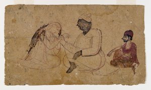 Három ülő figurák rajza, 1750 körül (tinta és színes papíron) alkotó: Indian School