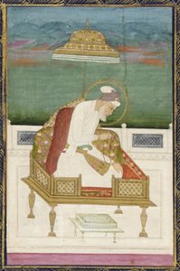 Aurangzeb császár; hátlap: kalligrafikus tábla, különálló albumfólió festéssel, 1619 alkotó: Indian School