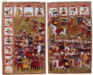 Mohamed próféta belépése a mekkai Kábaba 630-ban, illusztráció a "Hamla-i-Haydariból", Mirza Muhammad Rafi" Bazil, 1808 alkotó: Indian School