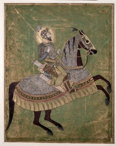 Aurangzeb lovas portréja, c. 1680 (akvarell, gouache és arany)